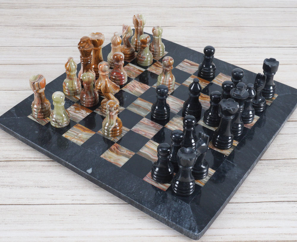 Marble Black and Green Chess Set