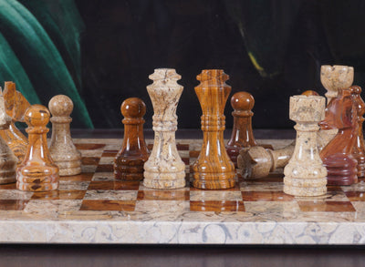 Marble Coral and Brown Chess Set