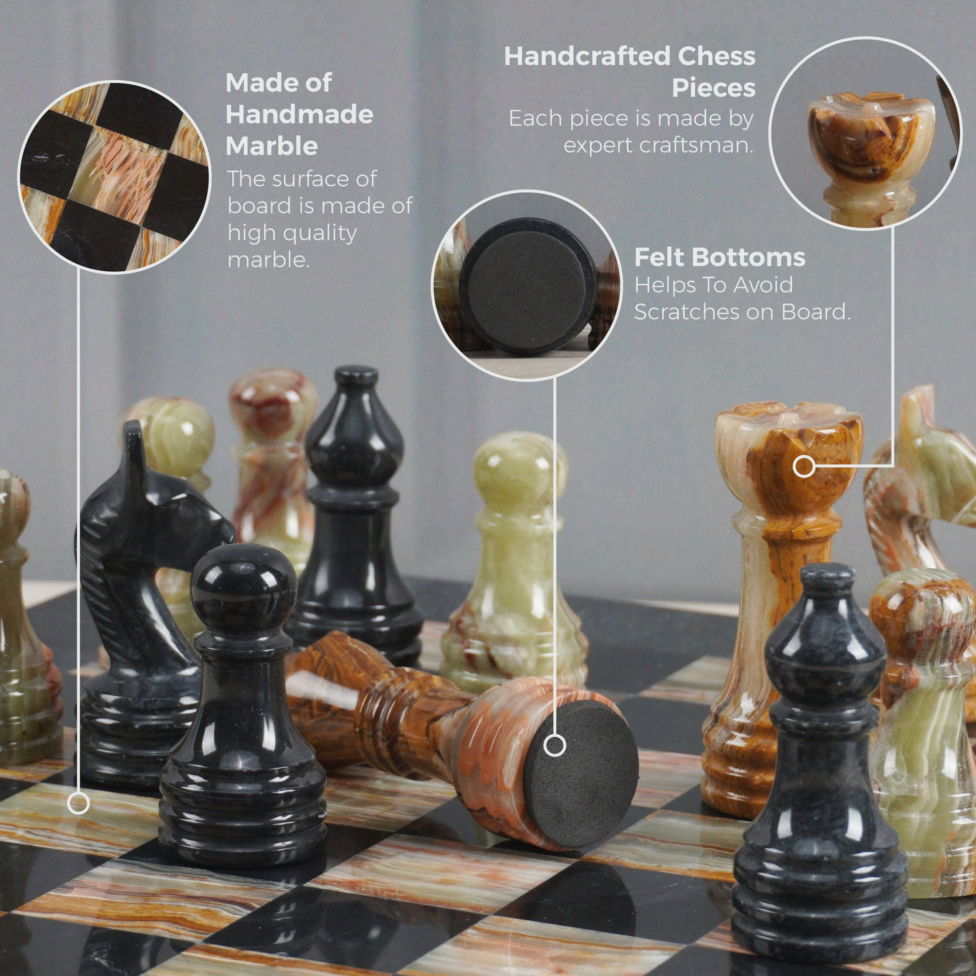 Marble Black and Green Chess Set