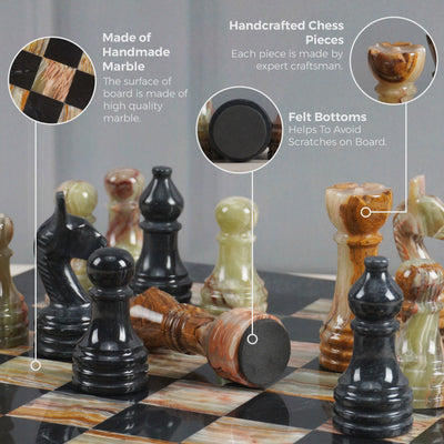 Marble Black and Green Chess Set