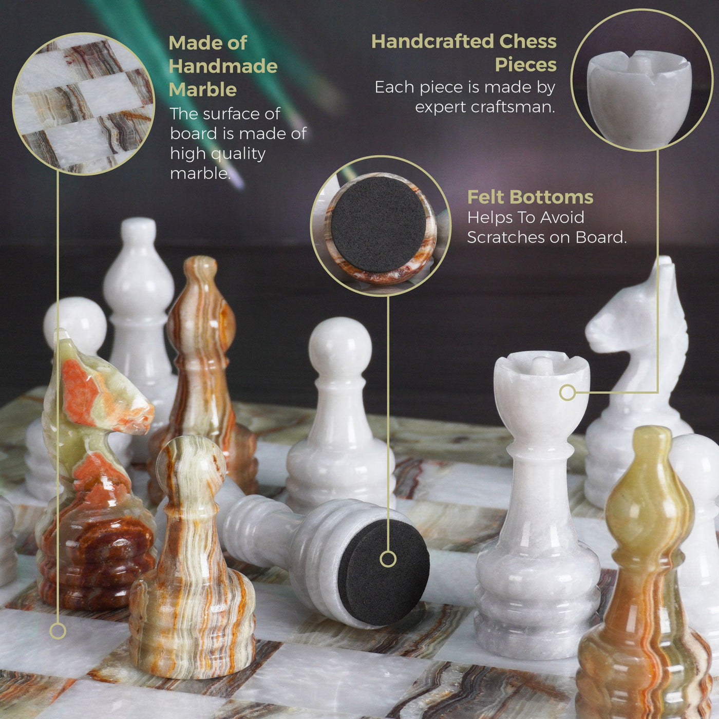 Marble Green and White Chess Set