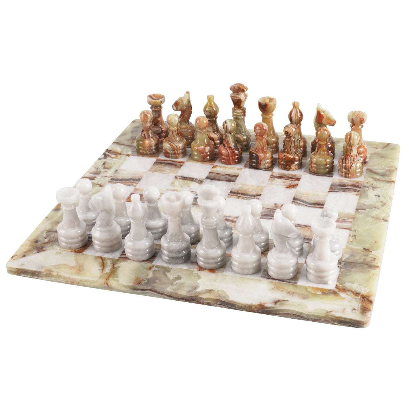 Marble Green and White Chess Set